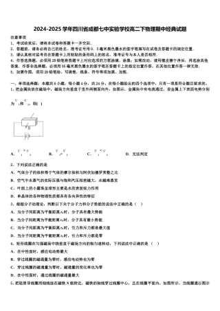 2024-2025学年四川省成都七中实验学校高二下物理期中经典试题含解析