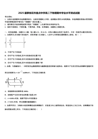 2025届攀枝花市重点中学高二下物理期中学业水平测试试题含解析