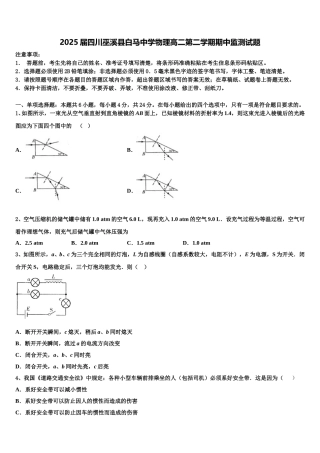 2025届四川巫溪县白马中学物理高二第二学期期中监测试题含解析