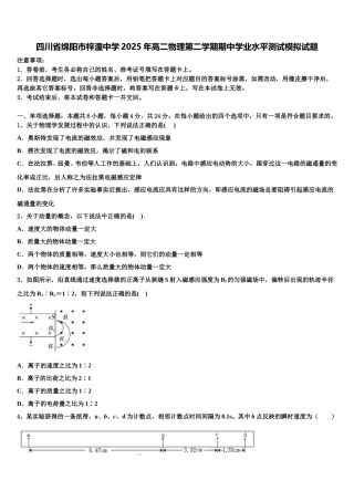 四川省绵阳市梓潼中学2025年高二物理第二学期期中学业水平测试模拟试题含解析