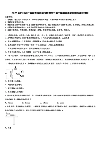 2025年四川省仁寿县青神中学校物理高二第二学期期中质量跟踪监视试题含解析
