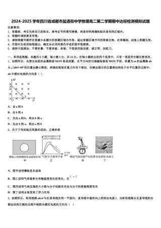 2024-2025学年四川省成都市盐道街中学物理高二第二学期期中达标检测模拟试题含解析