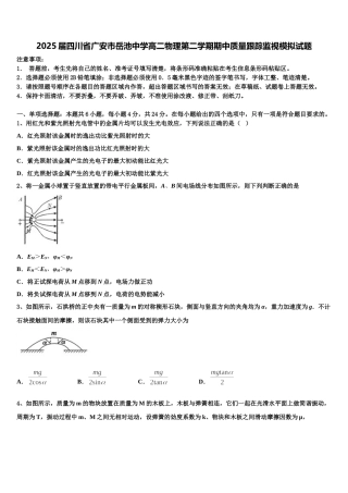 2025届四川省广安市岳池中学高二物理第二学期期中质量跟踪监视模拟试题含解析