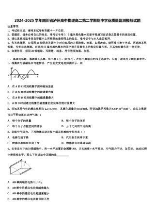 2024-2025学年四川省泸州高中物理高二第二学期期中学业质量监测模拟试题含解析