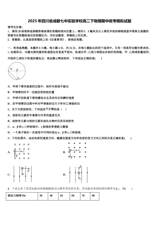 2025年四川省成都七中实验学校高二下物理期中统考模拟试题含解析