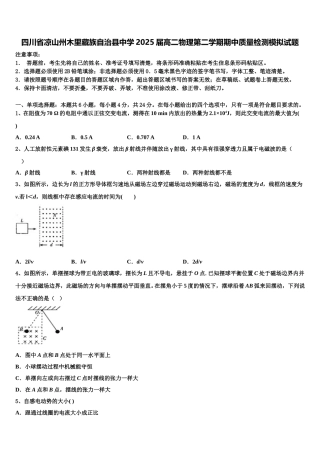 四川省凉山州木里藏族自治县中学2025届高二物理第二学期期中质量检测模拟试题含解析