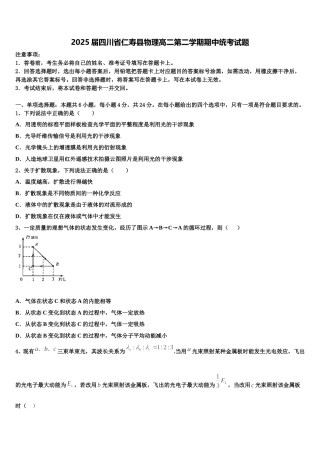 2025届四川省仁寿县物理高二第二学期期中统考试题含解析