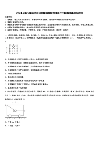 2024-2025学年四川省外国语学校物理高二下期中经典模拟试题含解析