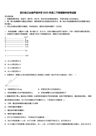 四川省三台县芦溪中学2025年高二下物理期中统考试题含解析