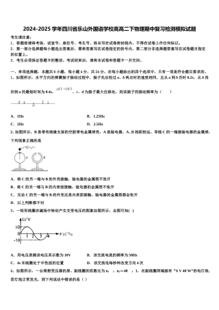 2024-2025学年四川省乐山外国语学校高高二下物理期中复习检测模拟试题含解析
