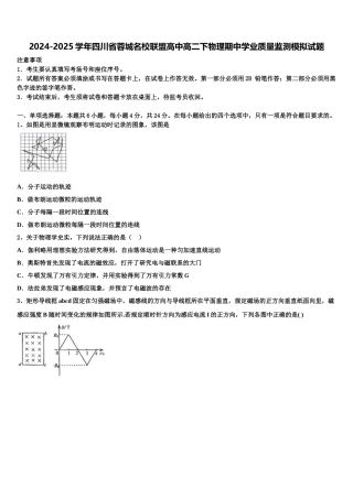 2024-2025学年四川省蓉城名校联盟高中高二下物理期中学业质量监测模拟试题含解析