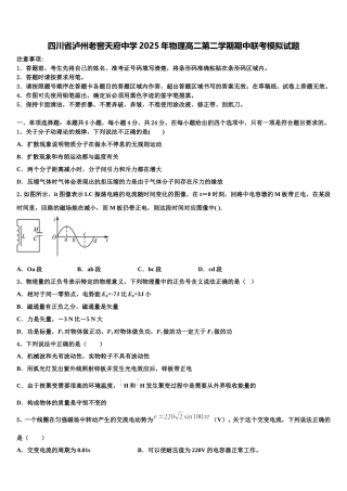 四川省泸州老窖天府中学2025年物理高二第二学期期中联考模拟试题含解析