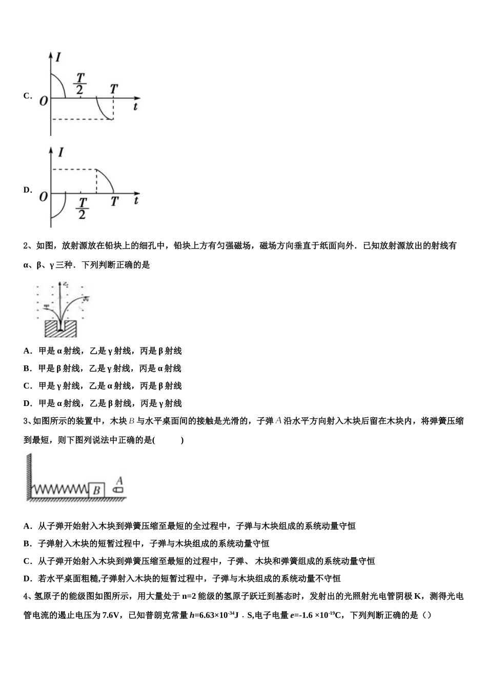 2025年四川省广元市物理高二第二学期期中学业水平测试试题含解析_第2页