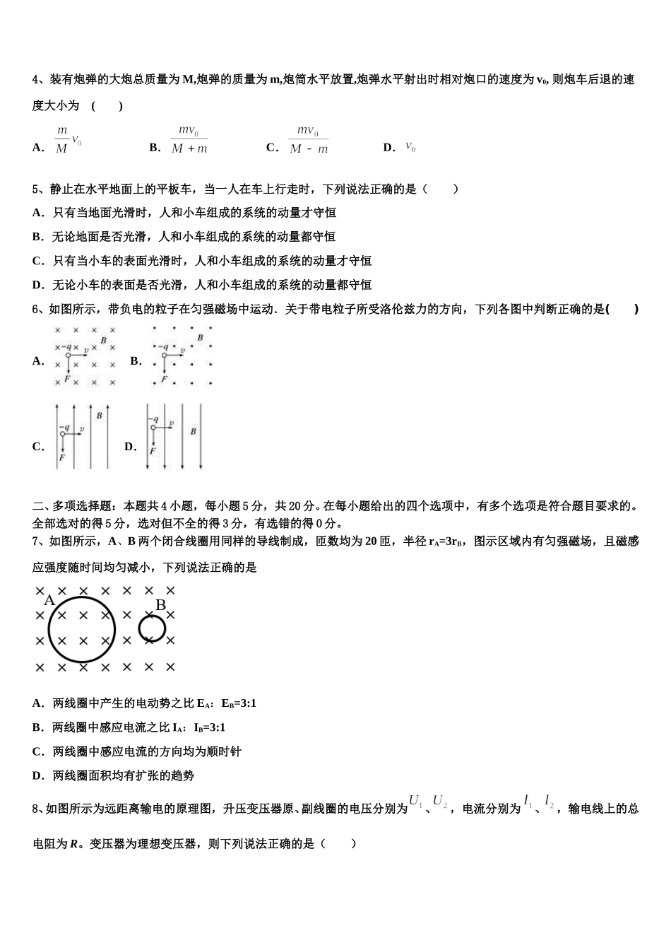 2024-2025学年成都实验中学物理高二下期中质量跟踪监视试题含解析_第2页