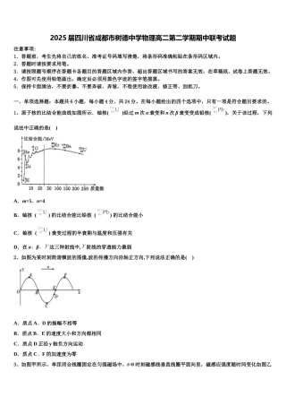 2025届四川省成都市树德中学物理高二第二学期期中联考试题含解析