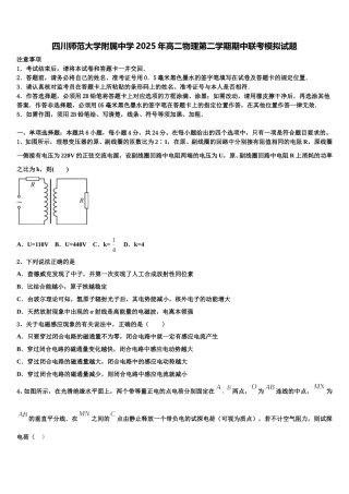 四川师范大学附属中学2025年高二物理第二学期期中联考模拟试题含解析