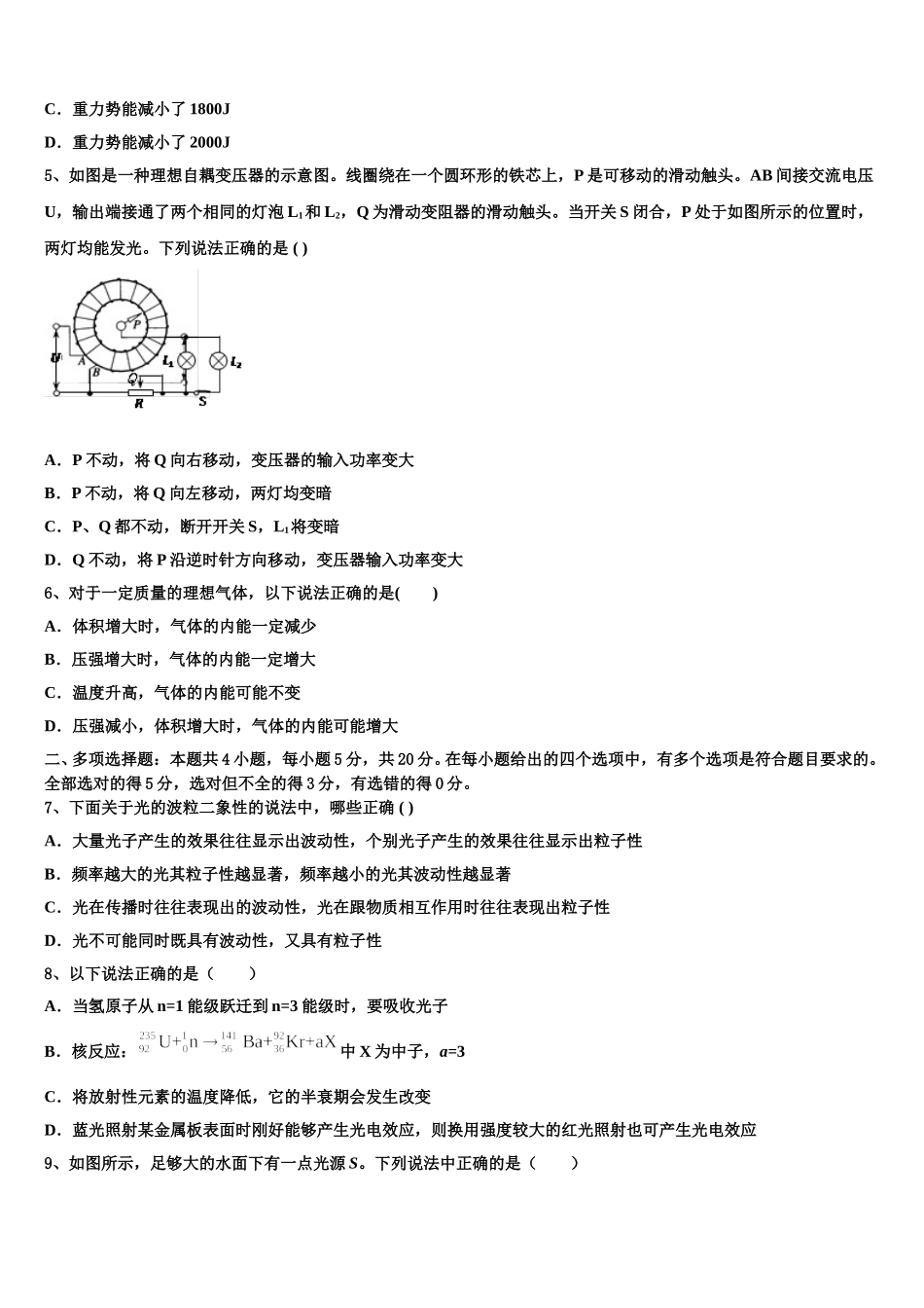 2024-2025学年甘肃省肃南县一中物理高二第二学期期中复习检测模拟试题含解析_第2页