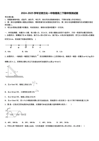 2024-2025学年甘肃兰化一中物理高二下期中预测试题含解析