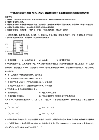 甘肃省武威第二中学2024-2025学年物理高二下期中质量跟踪监视模拟试题含解析