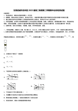 甘肃武威市凉州区2025届高二物理第二学期期中达标检测试题含解析