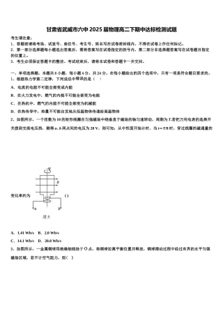 甘肃省武威市六中2025届物理高二下期中达标检测试题含解析