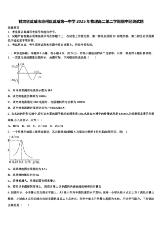 甘肃省武威市凉州区武威第一中学2025年物理高二第二学期期中经典试题含解析