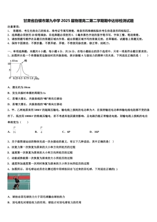 甘肃省白银市第九中学2025届物理高二第二学期期中达标检测试题含解析