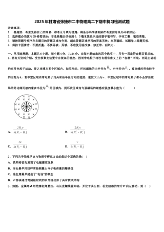 2025年甘肃省张掖市二中物理高二下期中复习检测试题含解析