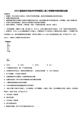 2025届嘉峪关市重点中学物理高二第二学期期中调研模拟试题含解析