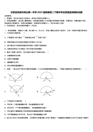 甘肃省张掖市高台第一中学2025届物理高二下期中学业质量监测模拟试题含解析
