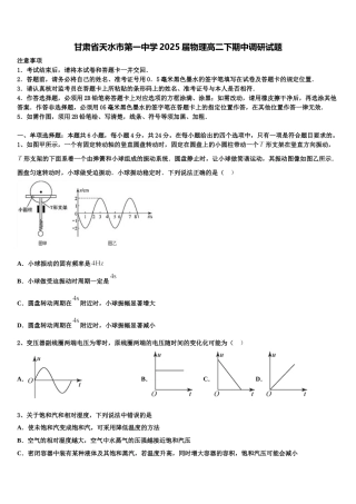 甘肃省天水市第一中学2025届物理高二下期中调研试题含解析