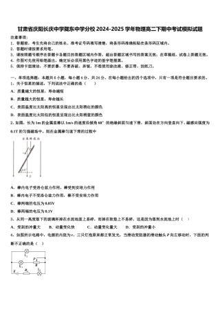 甘肃省庆阳长庆中学陇东中学分校2024-2025学年物理高二下期中考试模拟试题含解析