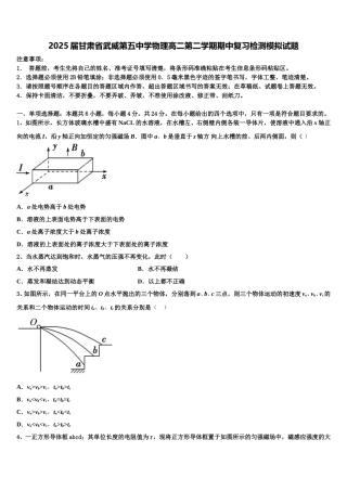 2025届甘肃省武威第五中学物理高二第二学期期中复习检测模拟试题含解析