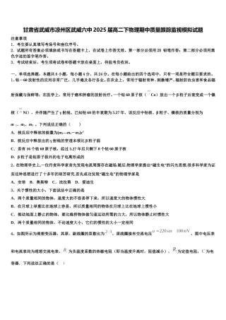 甘肃省武威市凉州区武威六中2025届高二下物理期中质量跟踪监视模拟试题含解析