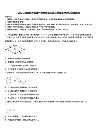 2025届甘肃省武威六中物理高二第二学期期中达标测试试题含解析