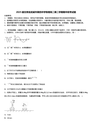 2025届甘肃省武威市第四中学物理高二第二学期期中统考试题含解析
