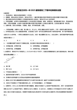 甘肃省兰州市一中2025届物理高二下期中经典模拟试题含解析