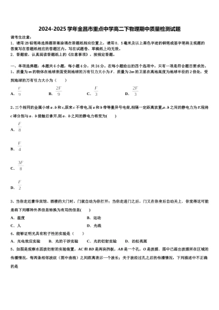2024-2025学年金昌市重点中学高二下物理期中质量检测试题含解析