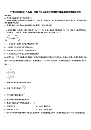 甘肃省张掖市山丹县第一中学2025年高二物理第二学期期中统考模拟试题含解析