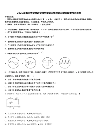 2025届海南省文昌市文昌中学高二物理第二学期期中检测试题含解析