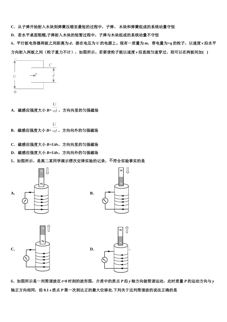海南省三亚市达标名校2024-2025学年高二下物理期中复习检测试题含解析_第2页
