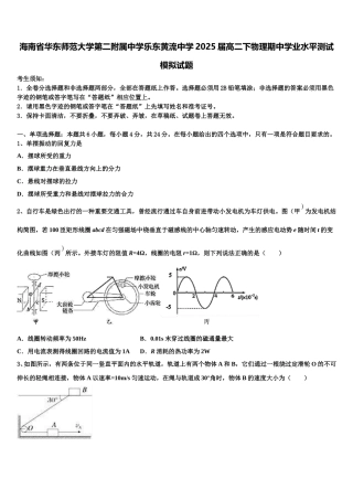 海南省华东师范大学第二附属中学乐东黄流中学2025届高二下物理期中学业水平测试模拟试题含解析