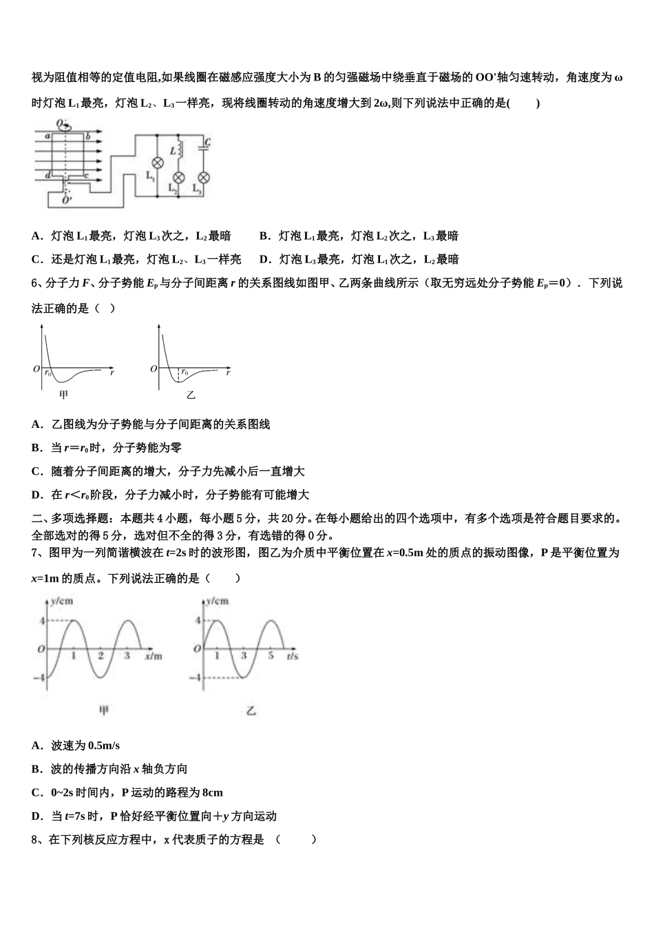 2025届海南省农垦实验中学高二下物理期中考试模拟试题含解析_第2页