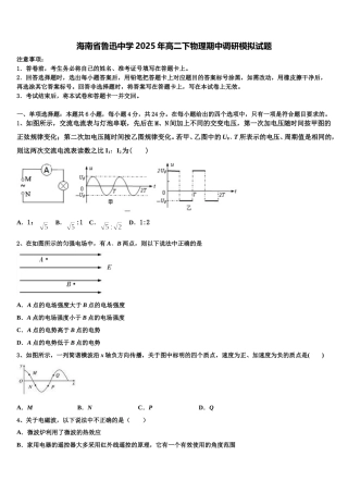 海南省鲁迅中学2025年高二下物理期中调研模拟试题含解析