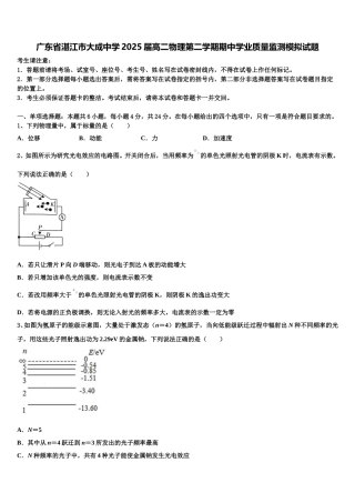 广东省湛江市大成中学2025届高二物理第二学期期中学业质量监测模拟试题含解析