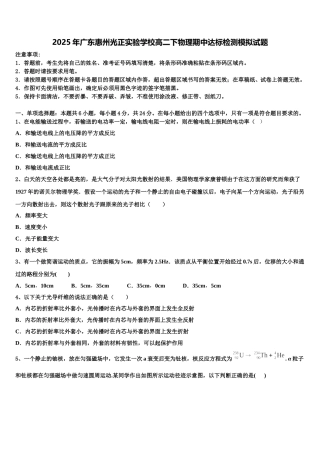 2025年广东惠州光正实验学校高二下物理期中达标检测模拟试题含解析