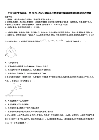 广东省韶关市新丰一中2024-2025学年高二物理第二学期期中学业水平测试试题含解析