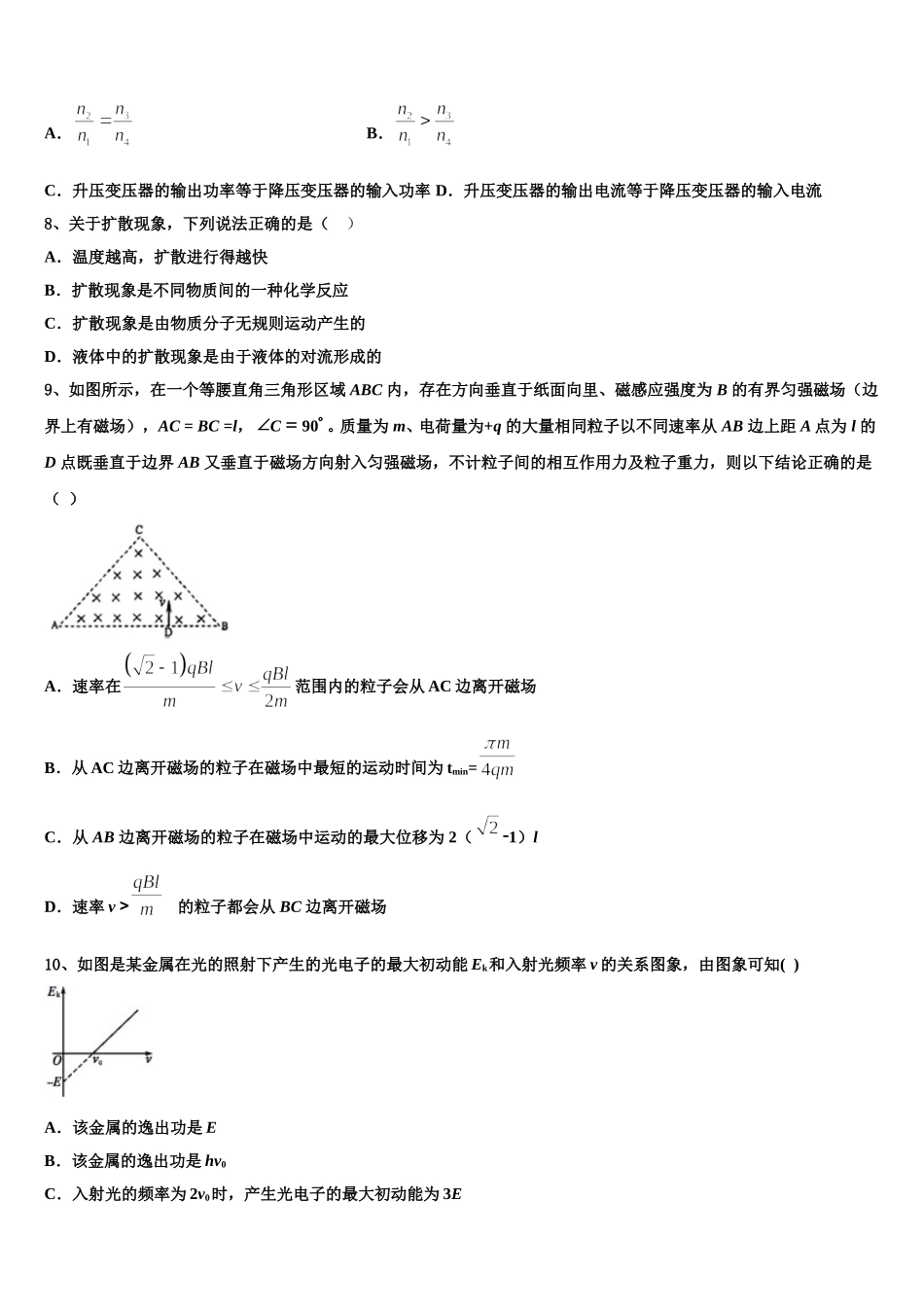 2024-2025学年广东省佛山市南海区狮山石门高级中学物理高二下期中学业水平测试模拟试题含解析_第3页