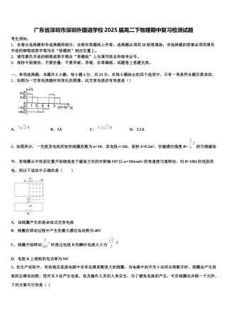 广东省深圳市深圳外国语学校2025届高二下物理期中复习检测试题含解析