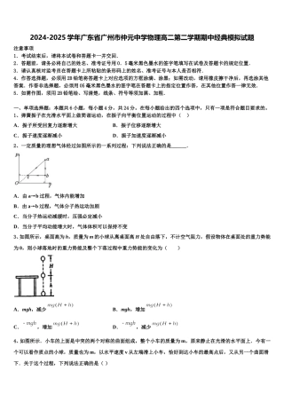 2024-2025学年广东省广州市仲元中学物理高二第二学期期中经典模拟试题含解析
